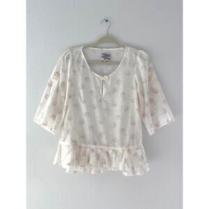 Baum und Pferdgarten Floral Peplum Blouse Cream Pink Romantic Cottage Top